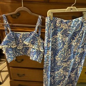 lilly pulitzer two piece midi skirt crop top set size 4 worn once